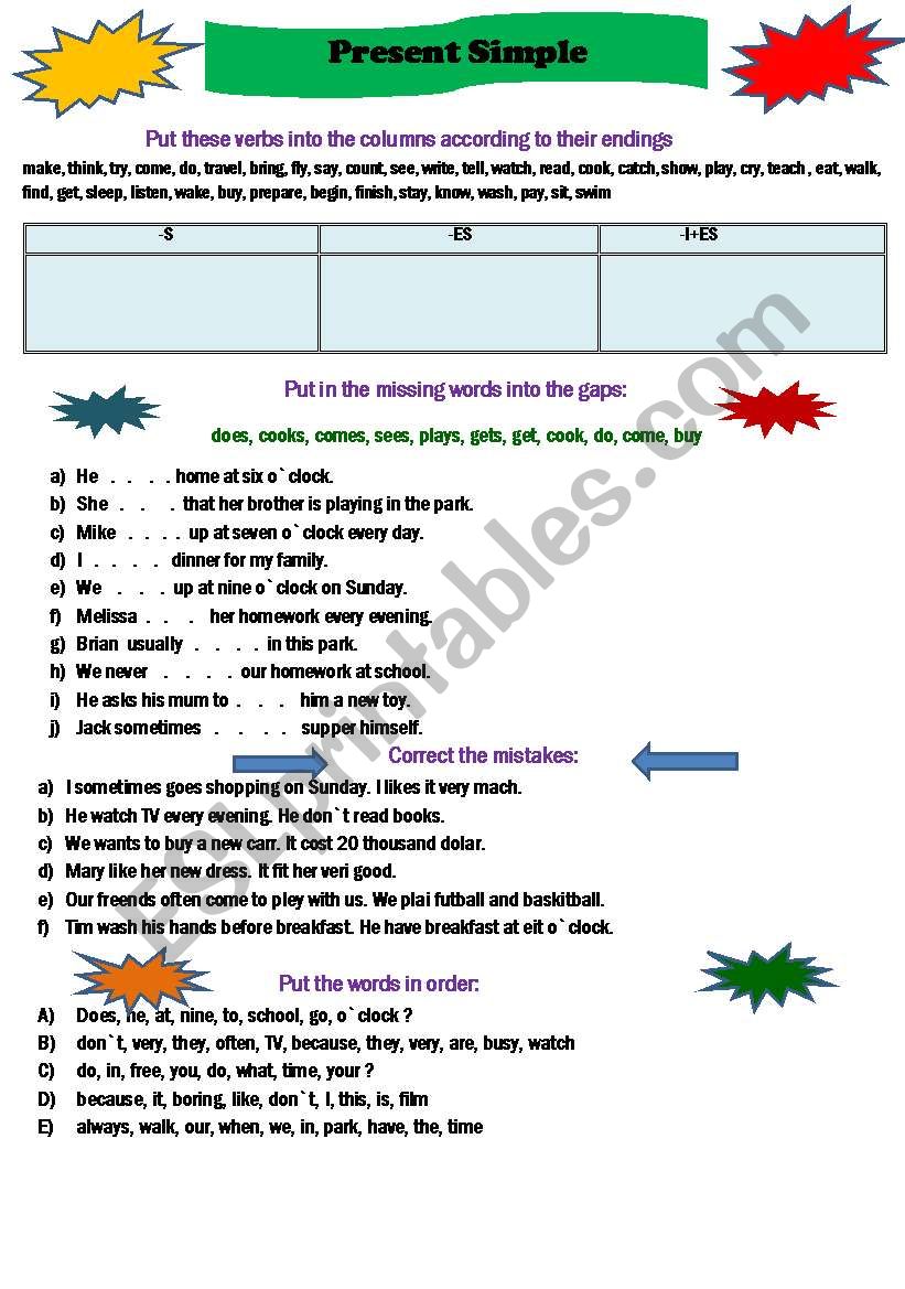 present simple  worksheet