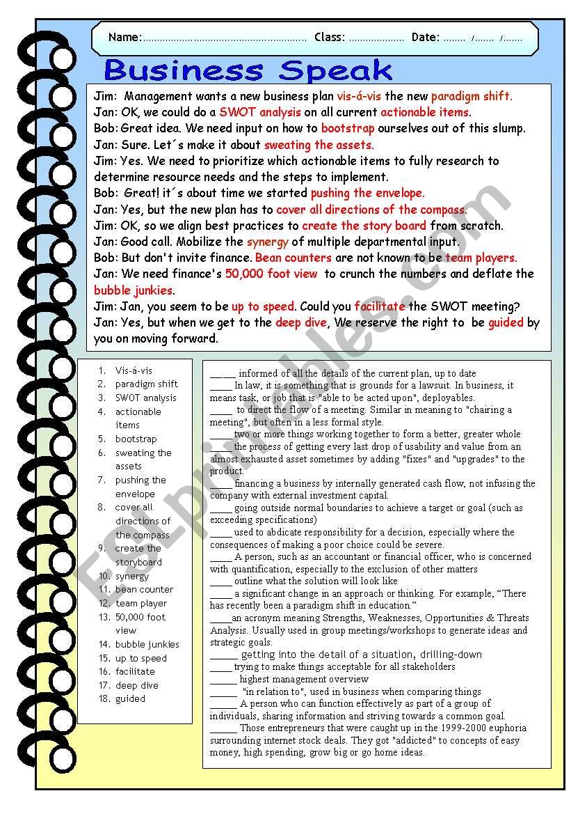 Business Speak worksheet