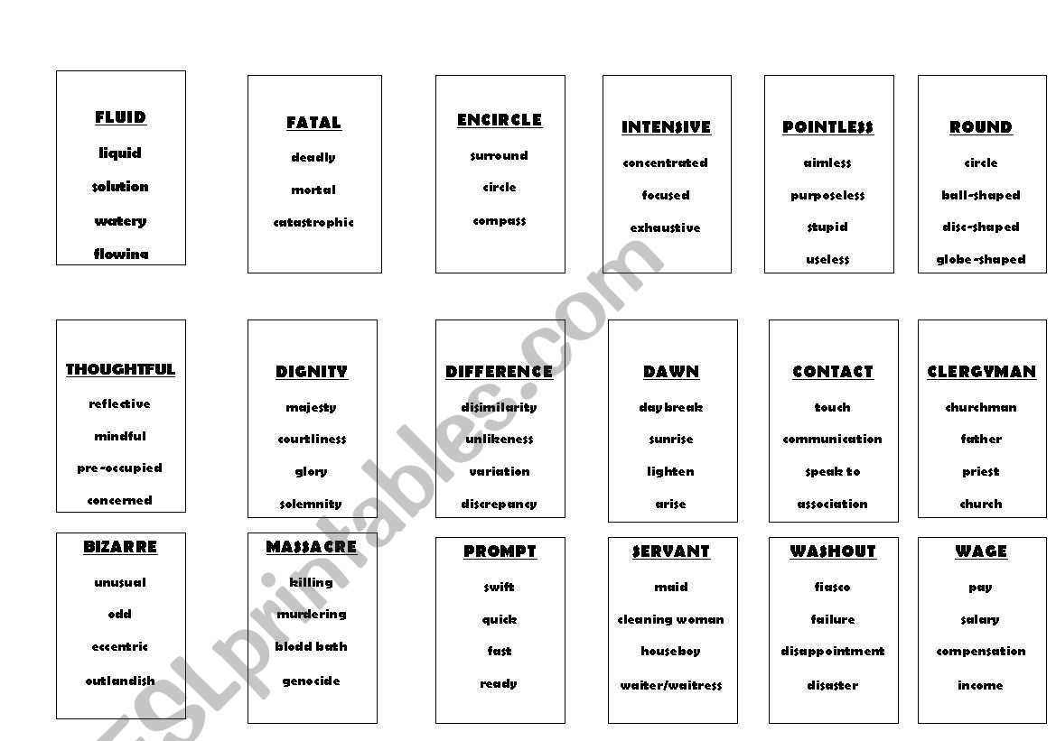 TABOO worksheet