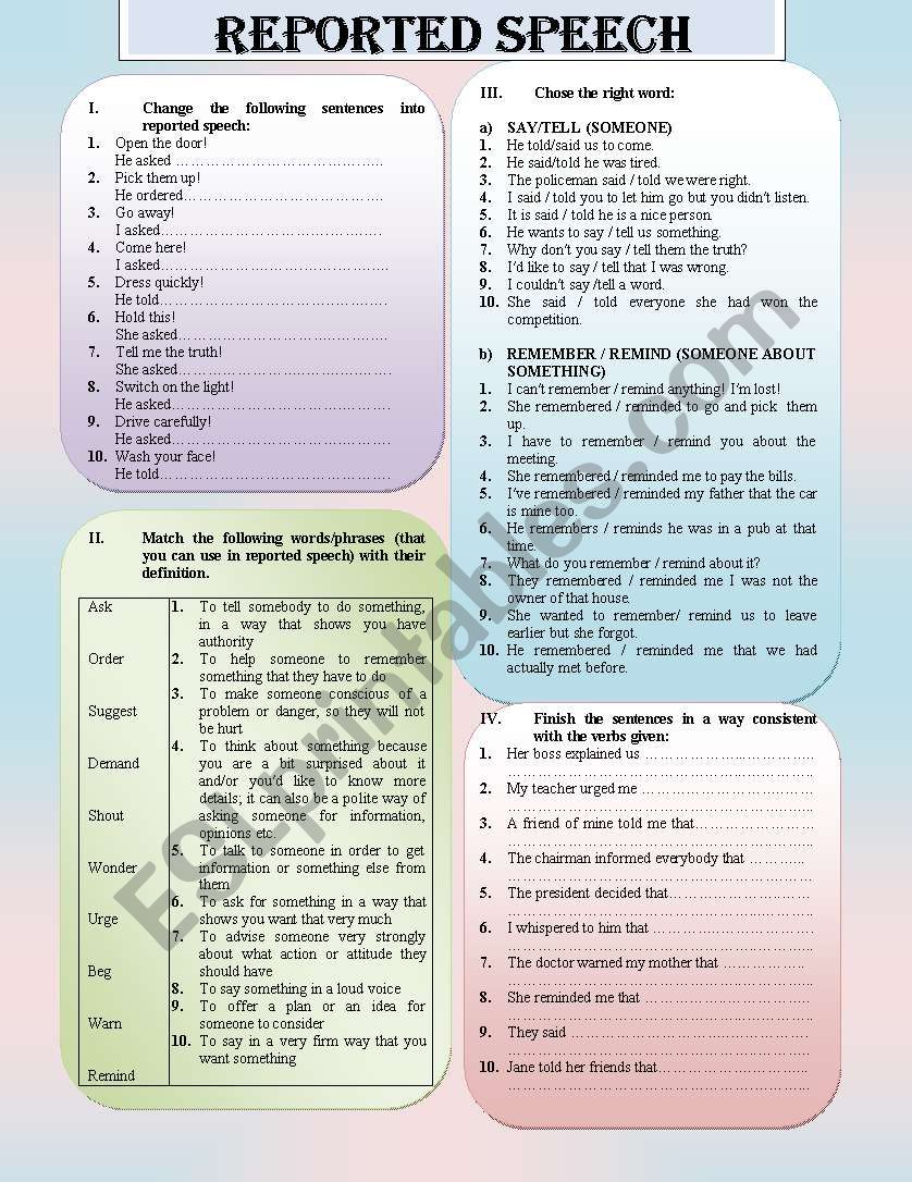 Reported speech worksheet