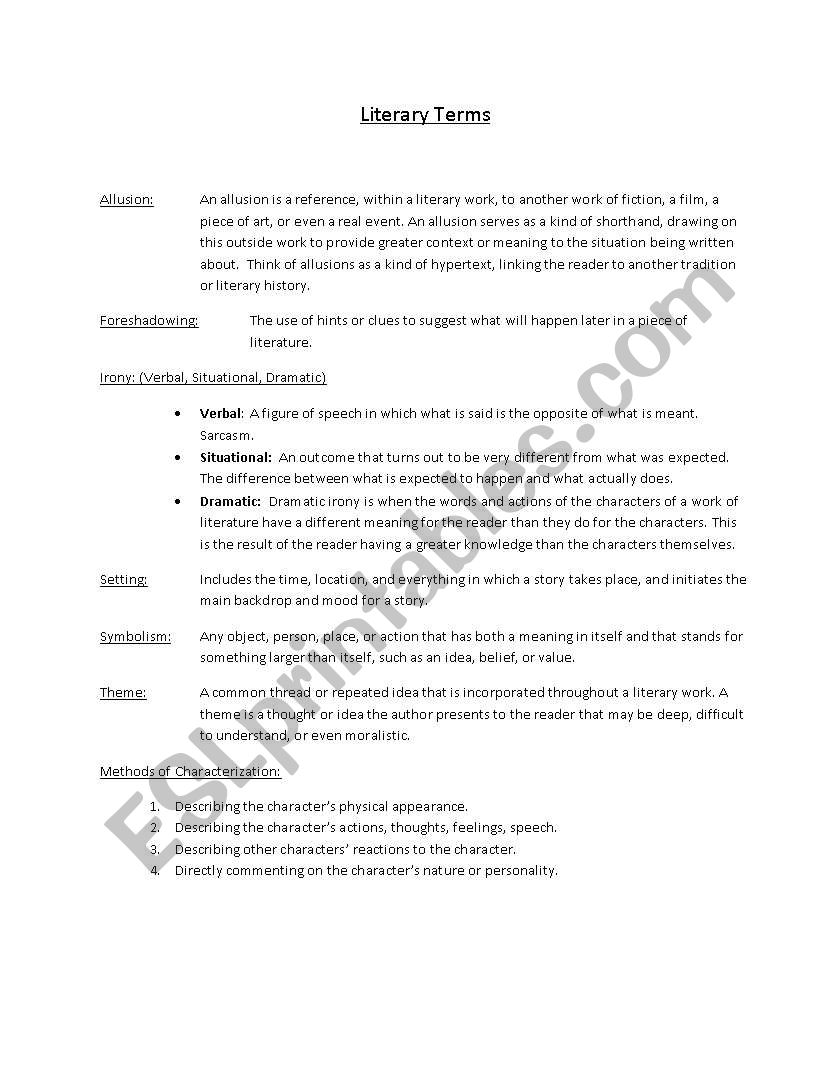 Literary Terms worksheet