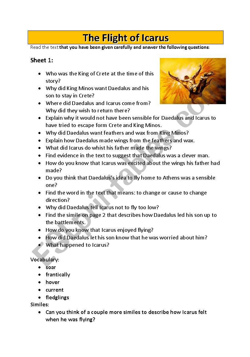 The Flight of Icarus worksheet