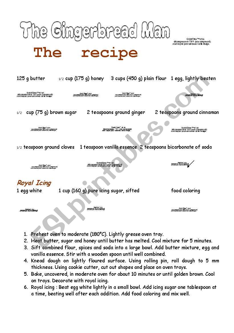 Recipe of gingerbread man worksheet