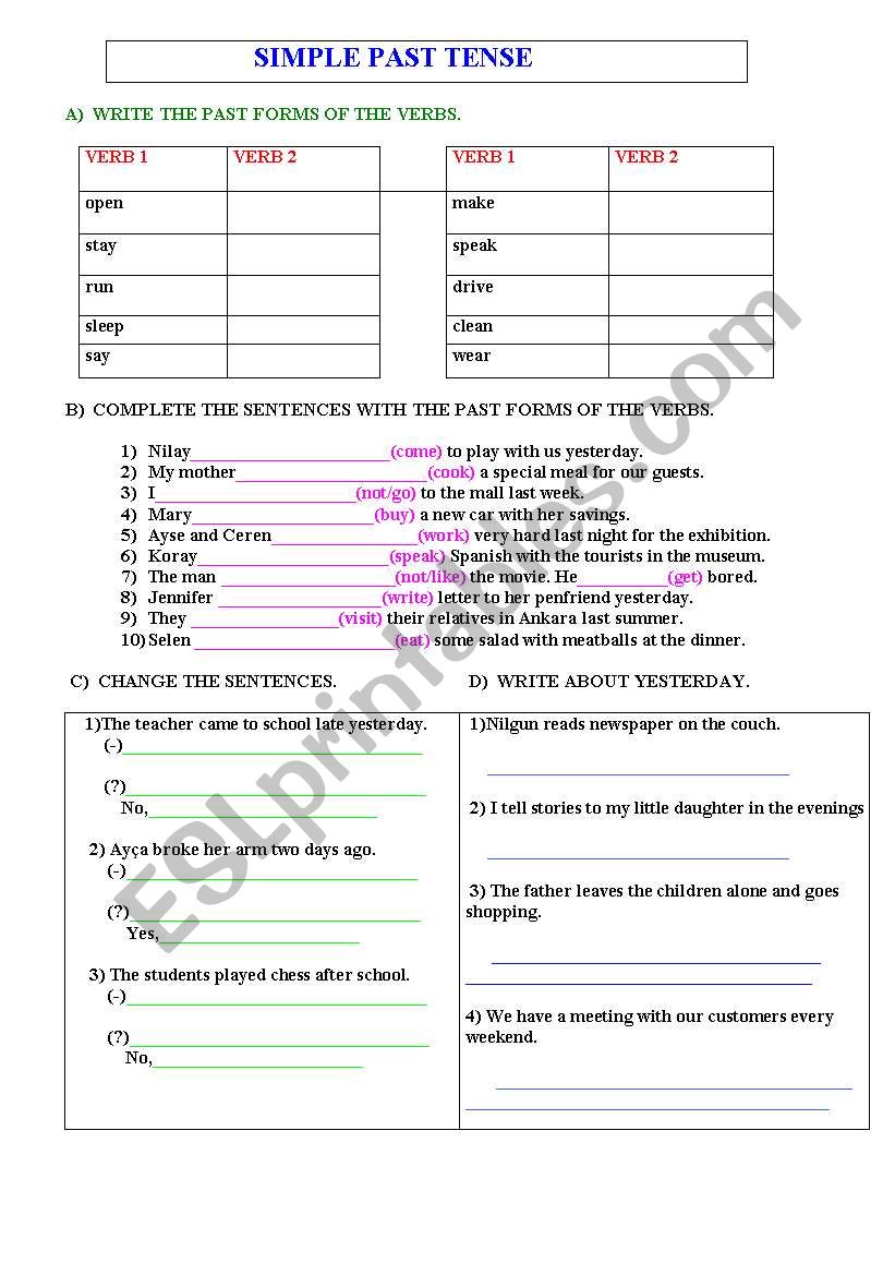 simple past tense worksheet