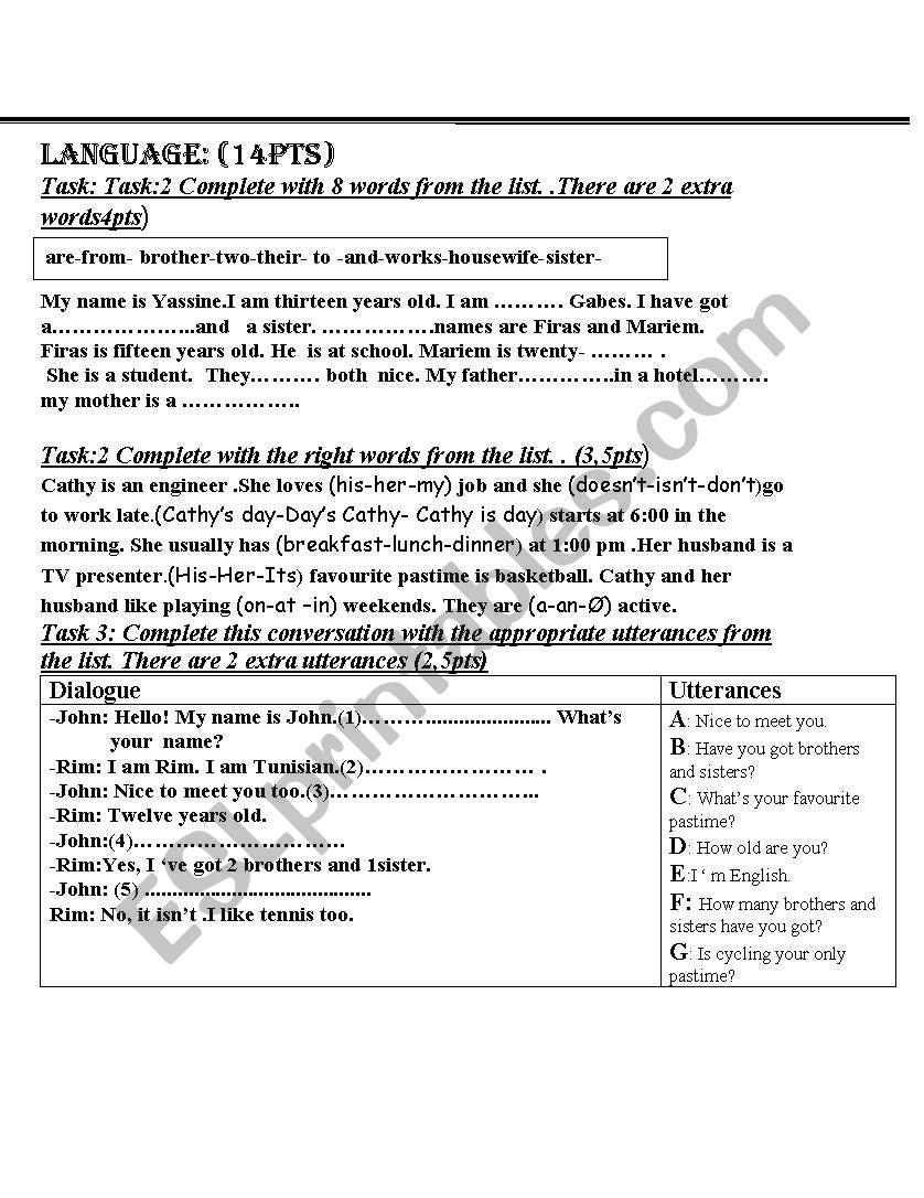 7 end-term exam n°1 ( Tunisian prep.schools)