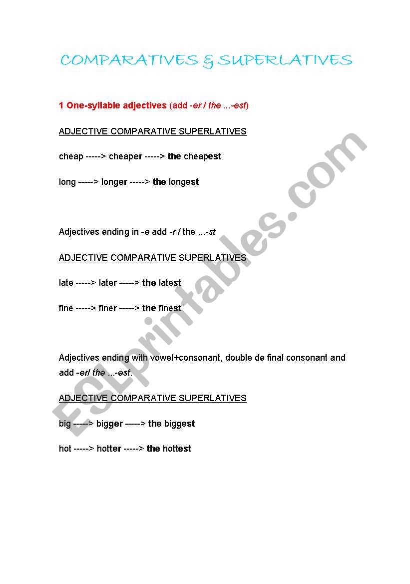 COMPARATIVES AND SUPERLATIVES worksheet