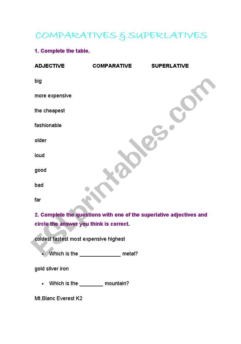 COMPARATIVES AND SUPERLATIVES exercises
