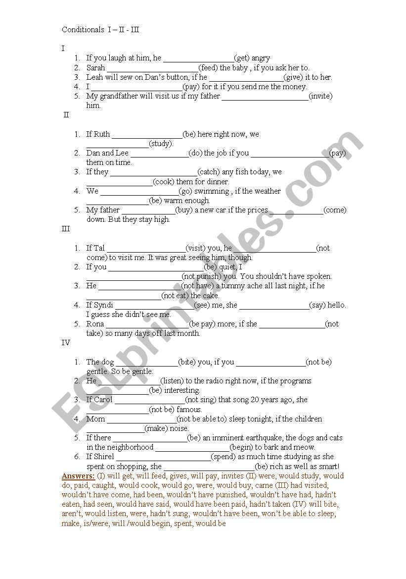 Conditionals 123 worksheet