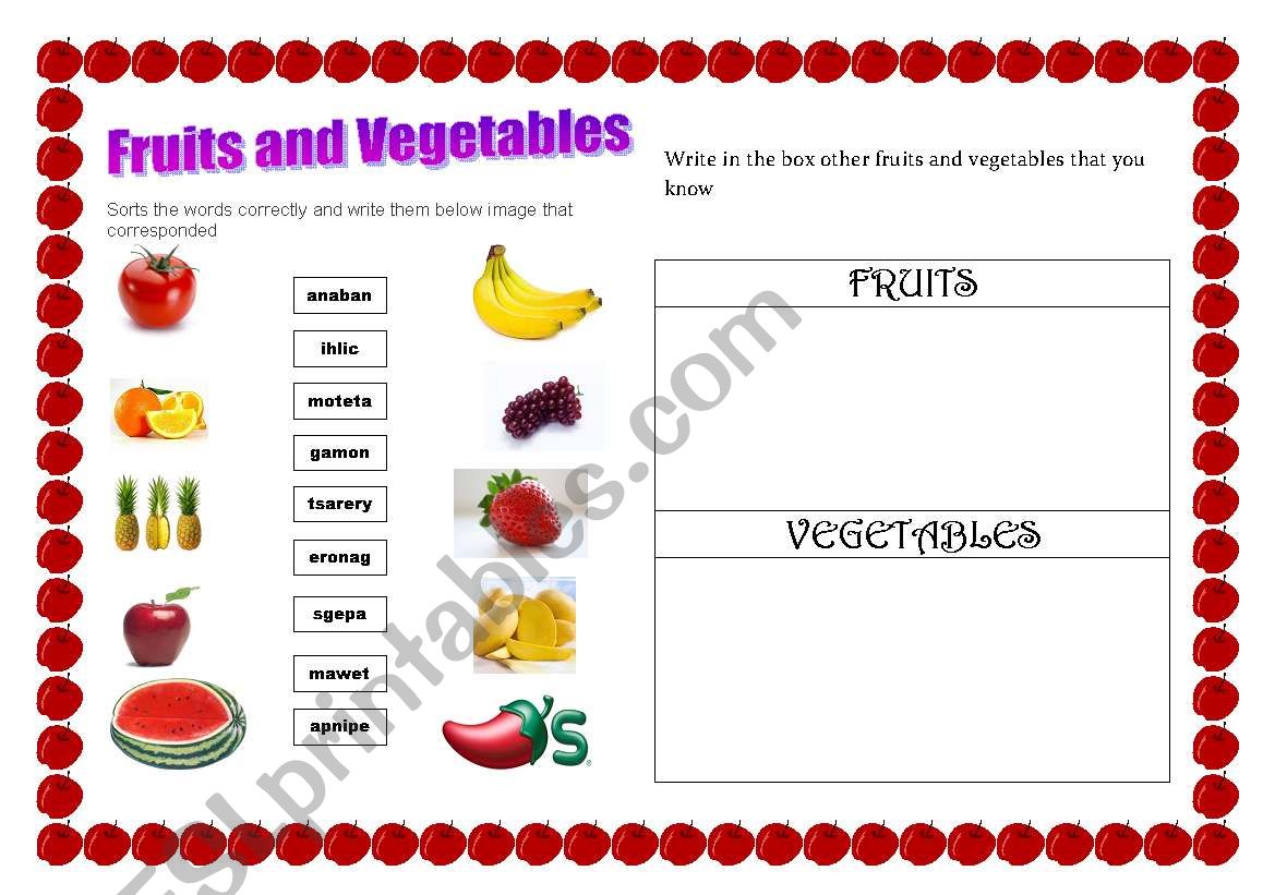 fruit and vegetables worksheet