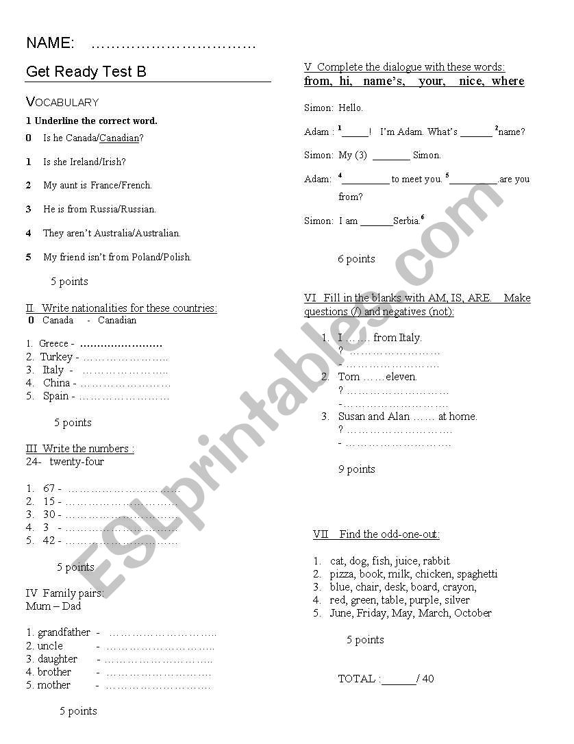 test group B worksheet