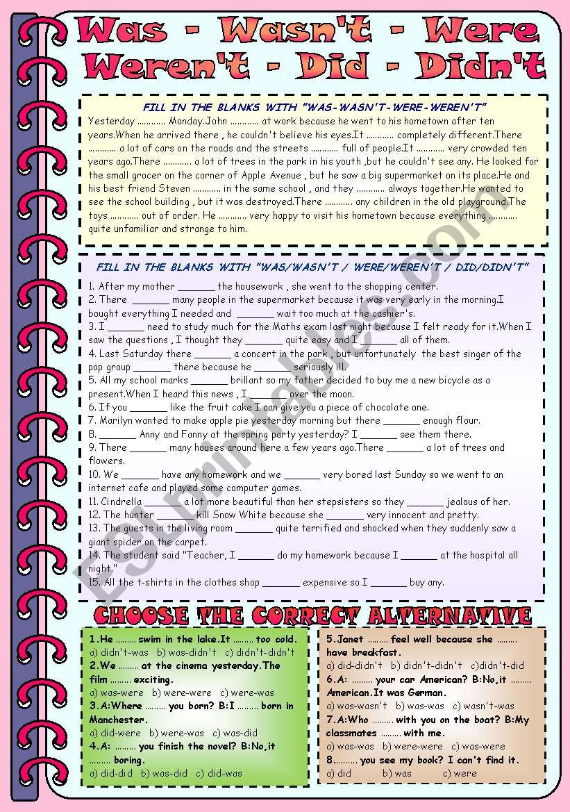 AUXILIARY VERBS (WAS-WASNÂ´T-WERE-WERENÂ´T-DID-DIDNÂ´T)