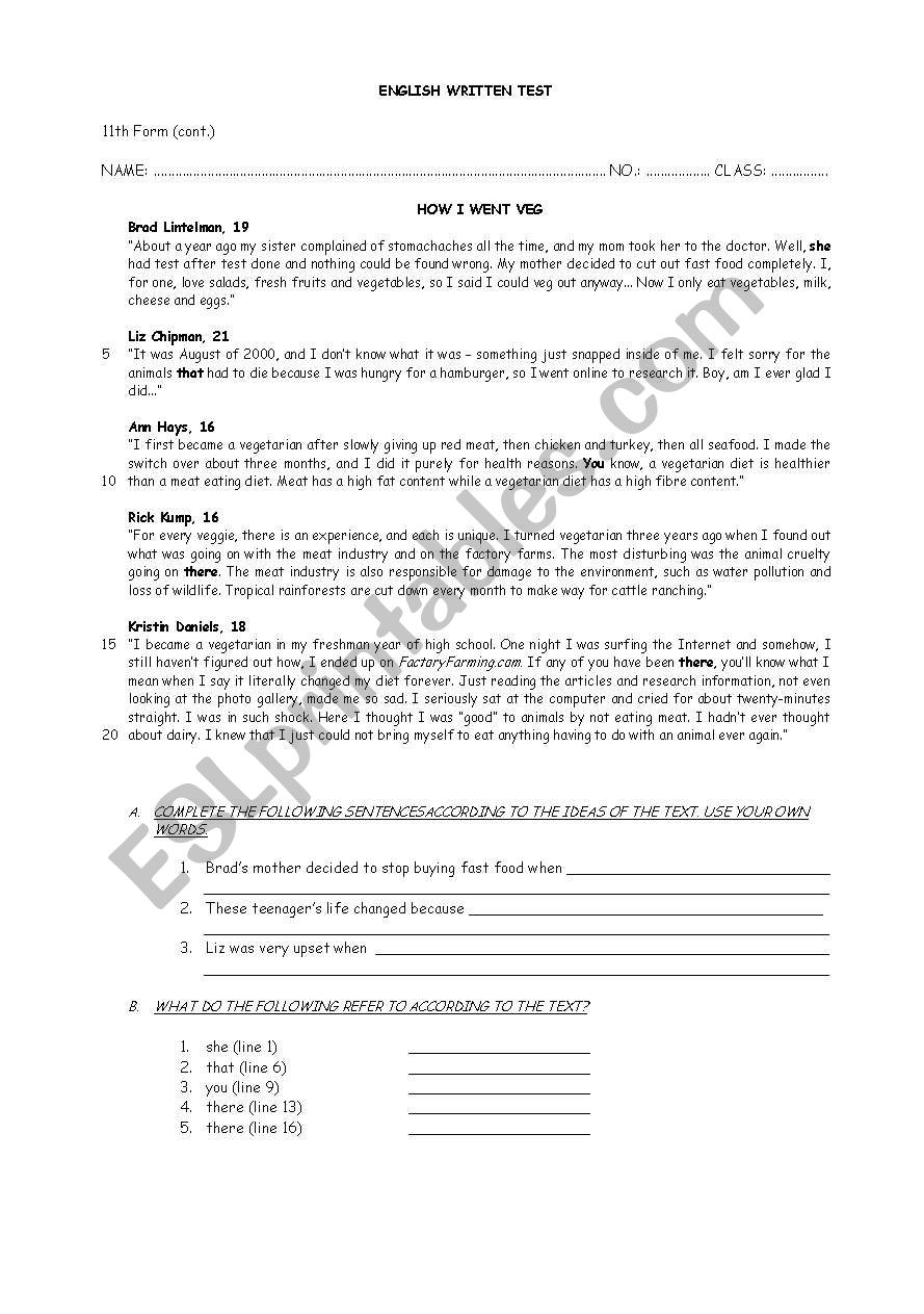 How I went veg! worksheet