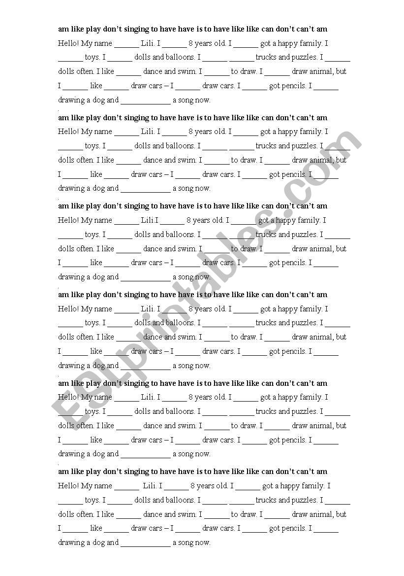 About myself worksheet