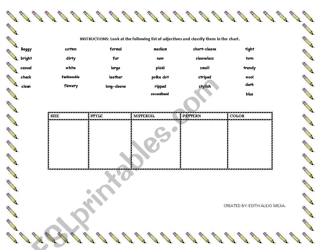 CLOTHES ADJECTIVES worksheet