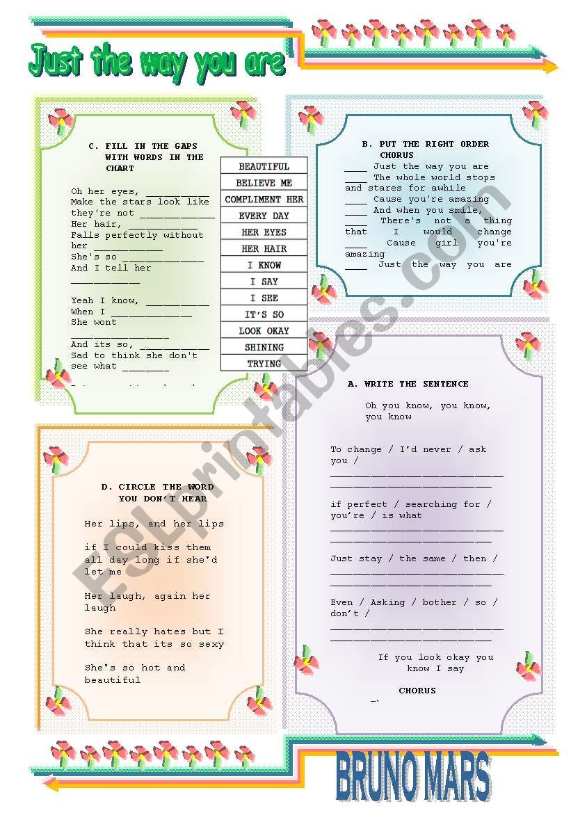 JUST THE WAY YOU ARE worksheet