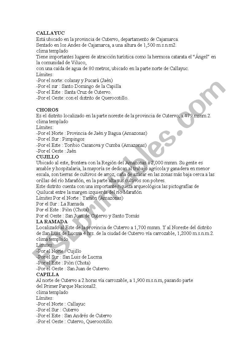 HISTORIA DISTRITOS CAJAMARCA worksheet