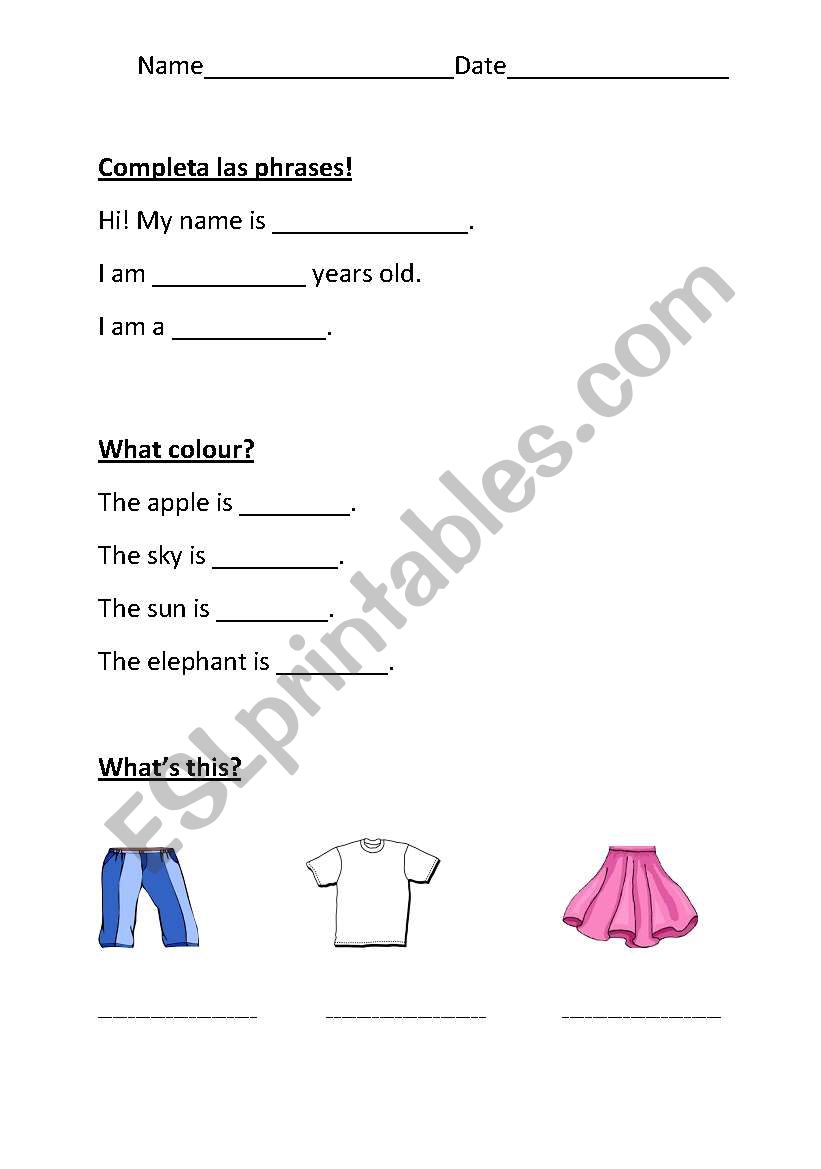 Test for 1.grade: Conversation, Colours, Clothes