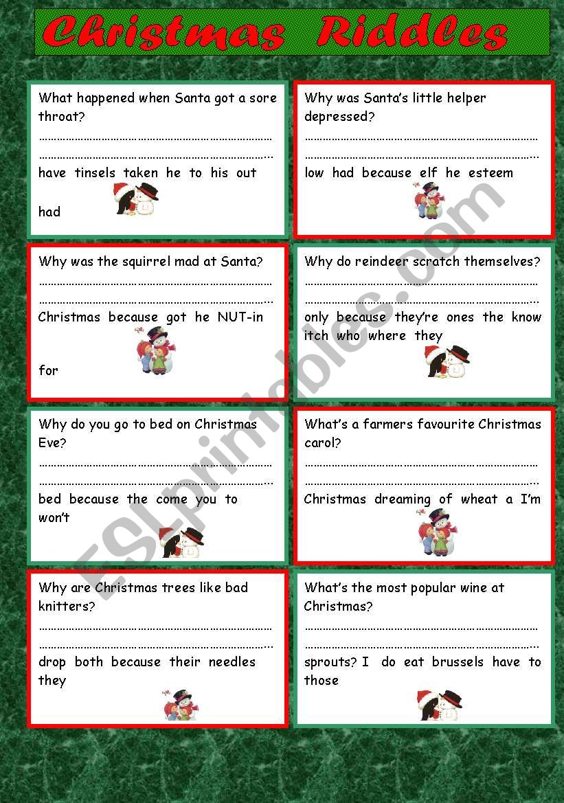 Christmas Riddles - ESL worksheet by RitaWi