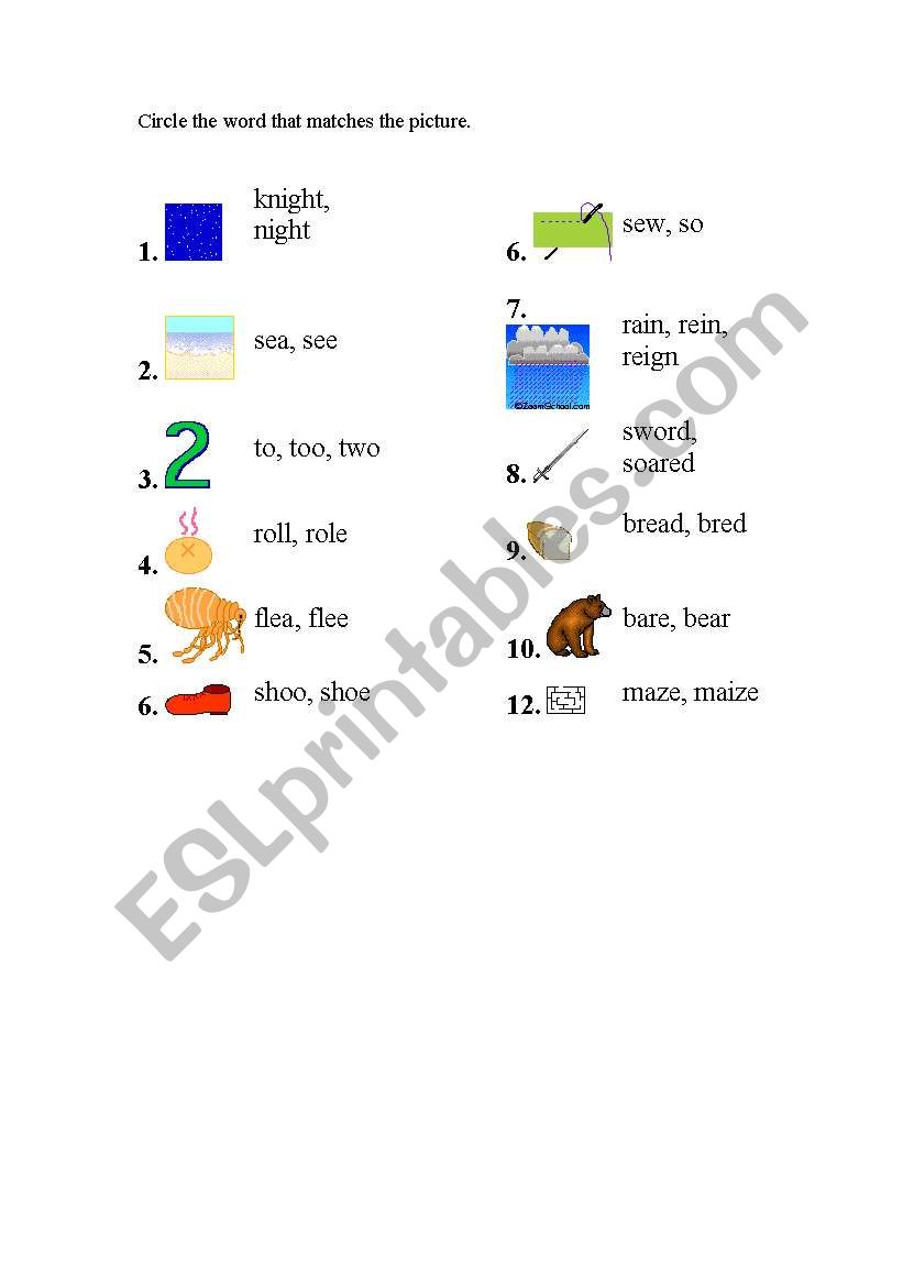 Matching worksheet