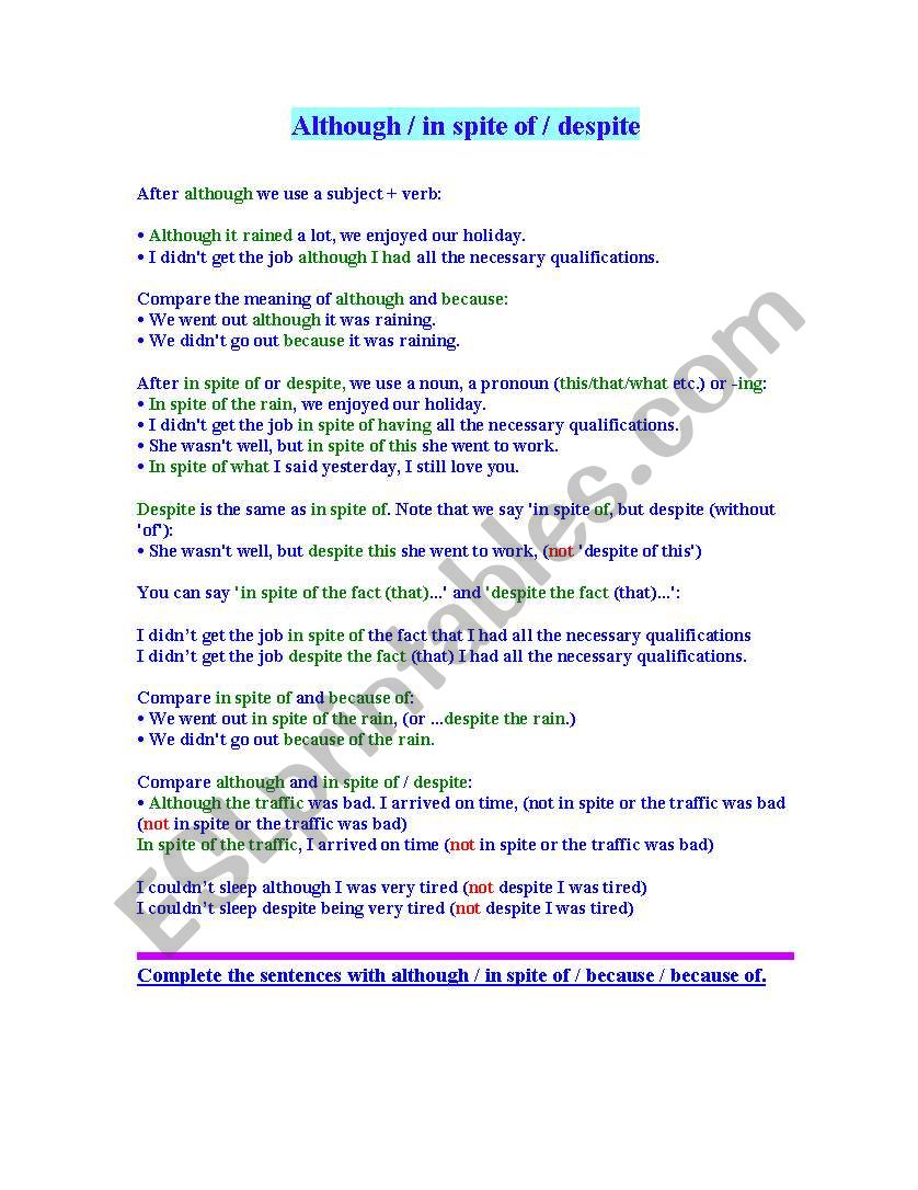 although-esl-worksheet-by-teacher-ss