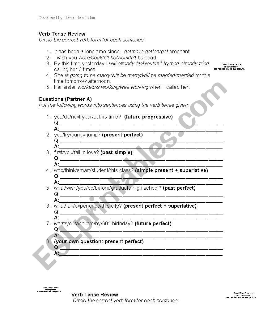 Advanced Verb Tense Review worksheet