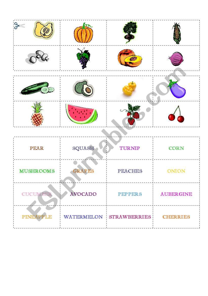 FRUIT AND VEGETABLES worksheet