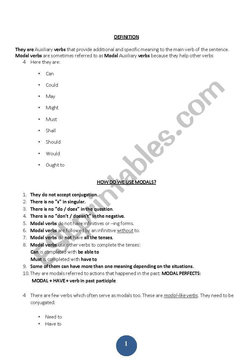 Modal Verbs worksheet