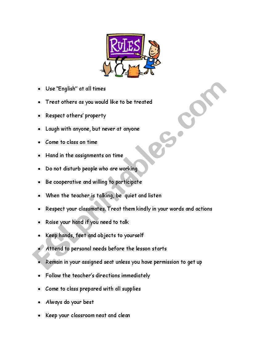 classroom rules worksheet