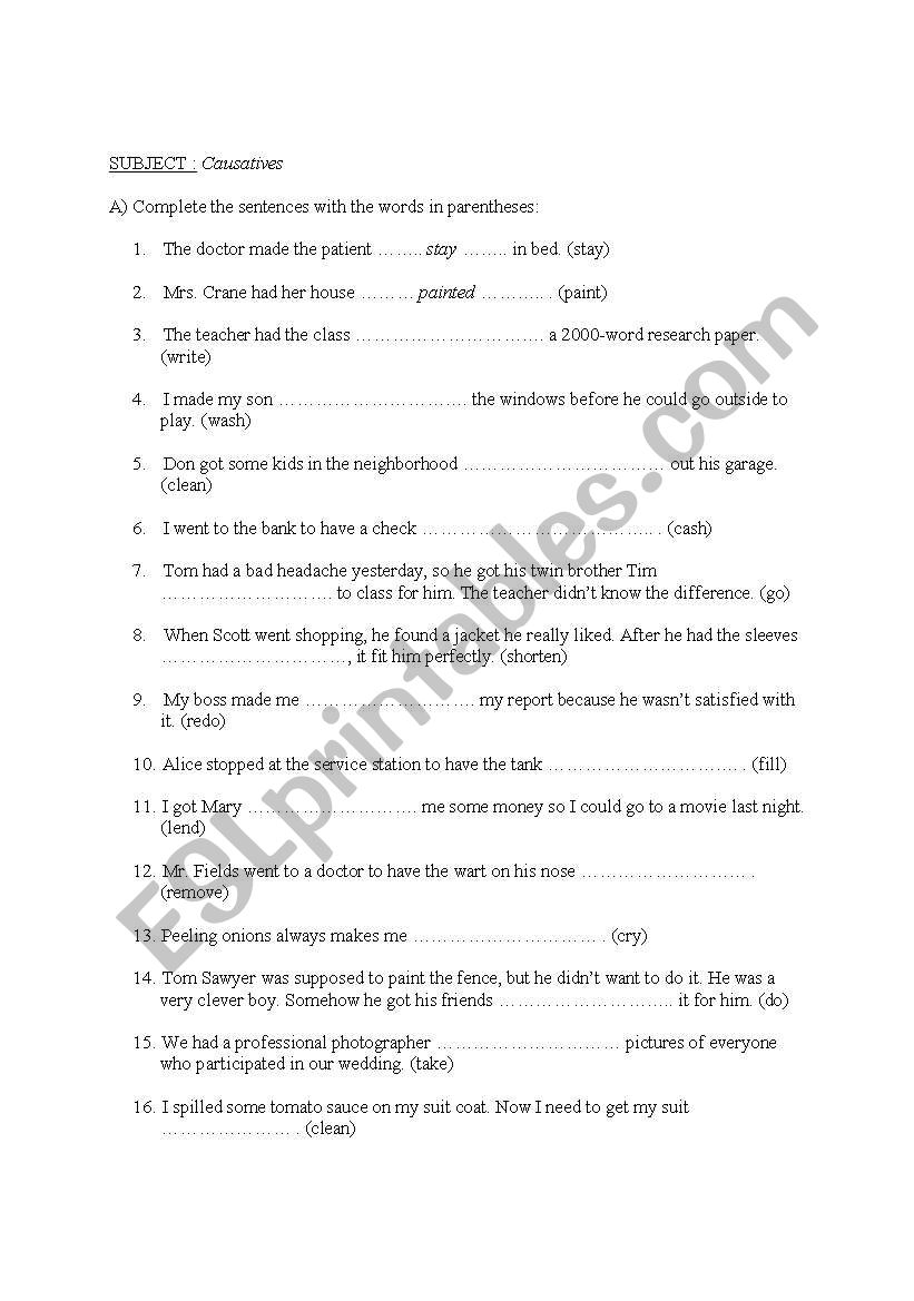 causatives practice  worksheet