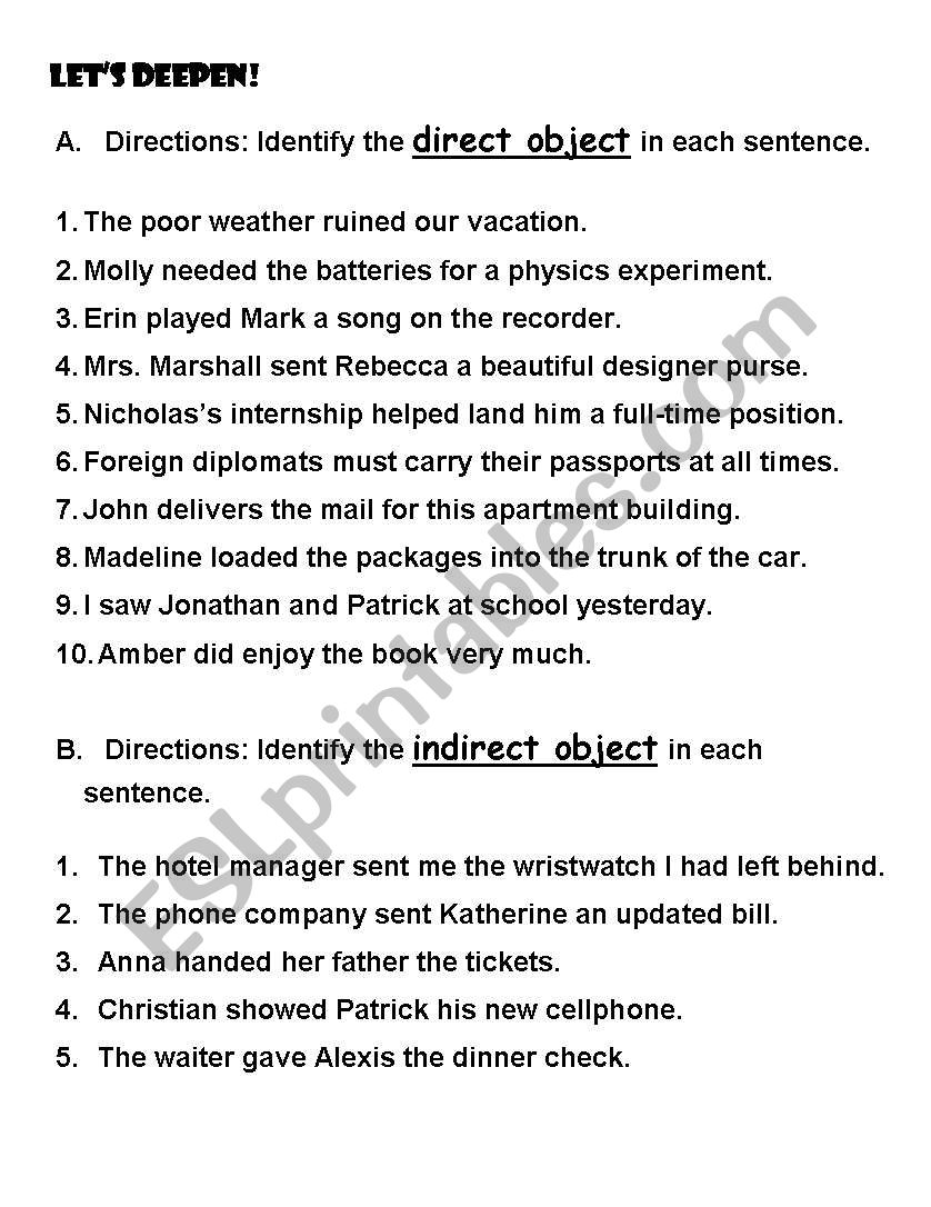 Objective Cases worksheet
