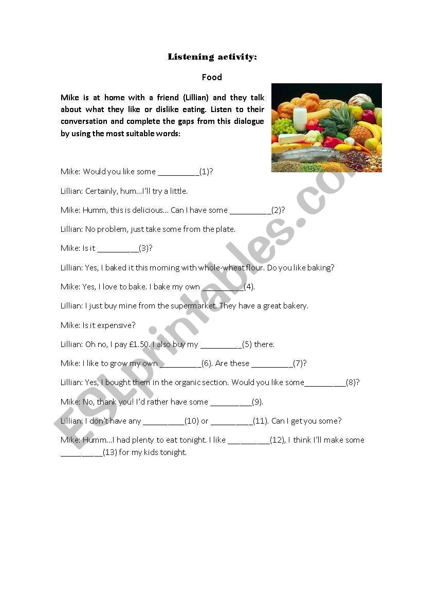 Food dialogue worksheet