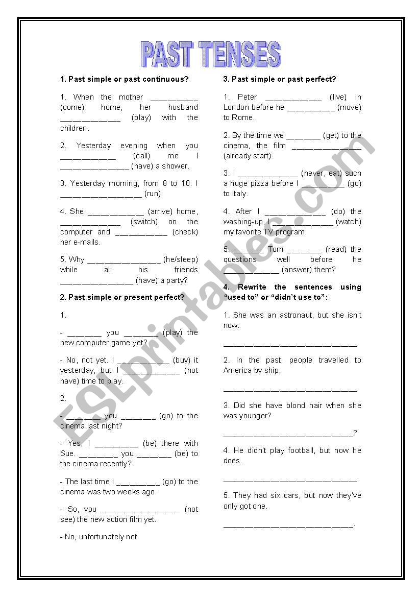 MIXED PAST TENSES worksheet