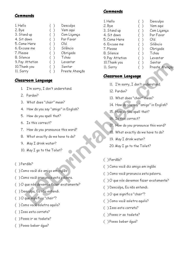 Commands worksheet
