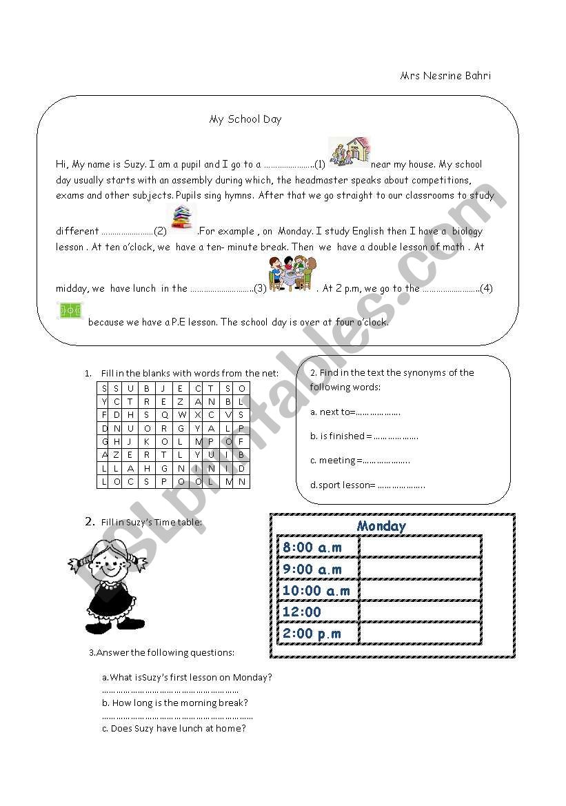 school vocabulary worksheet