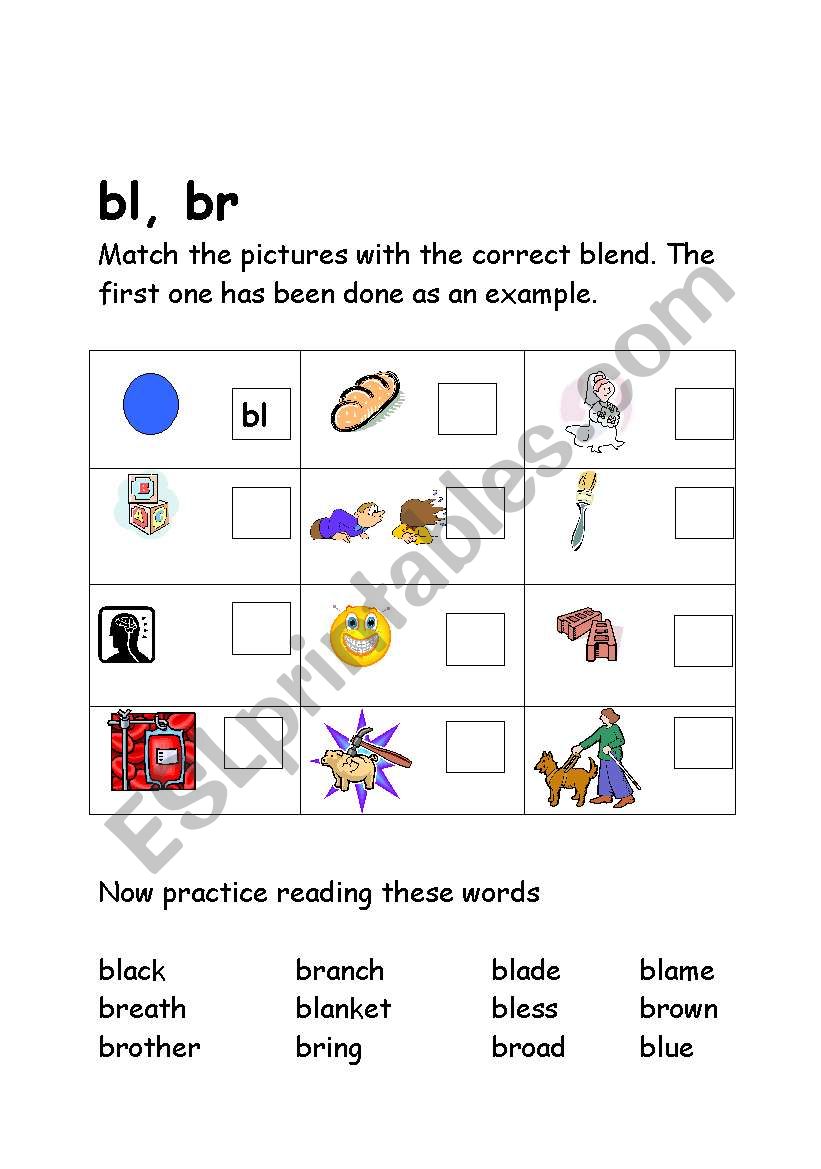 fonetics br, bl worksheet