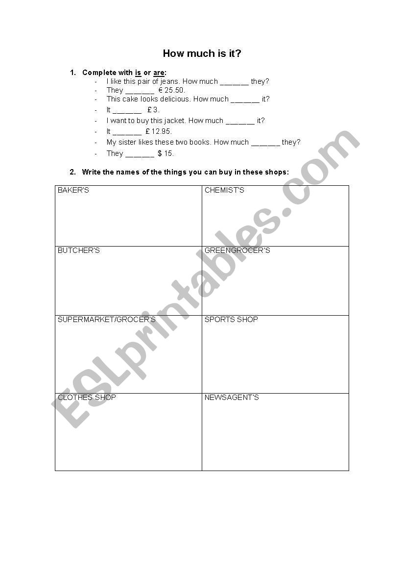 How much is it? worksheet