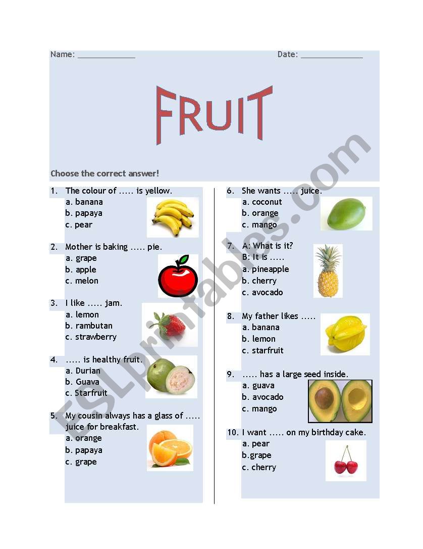 Fruit worksheet