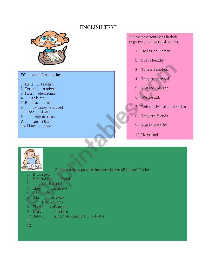 English test worksheet