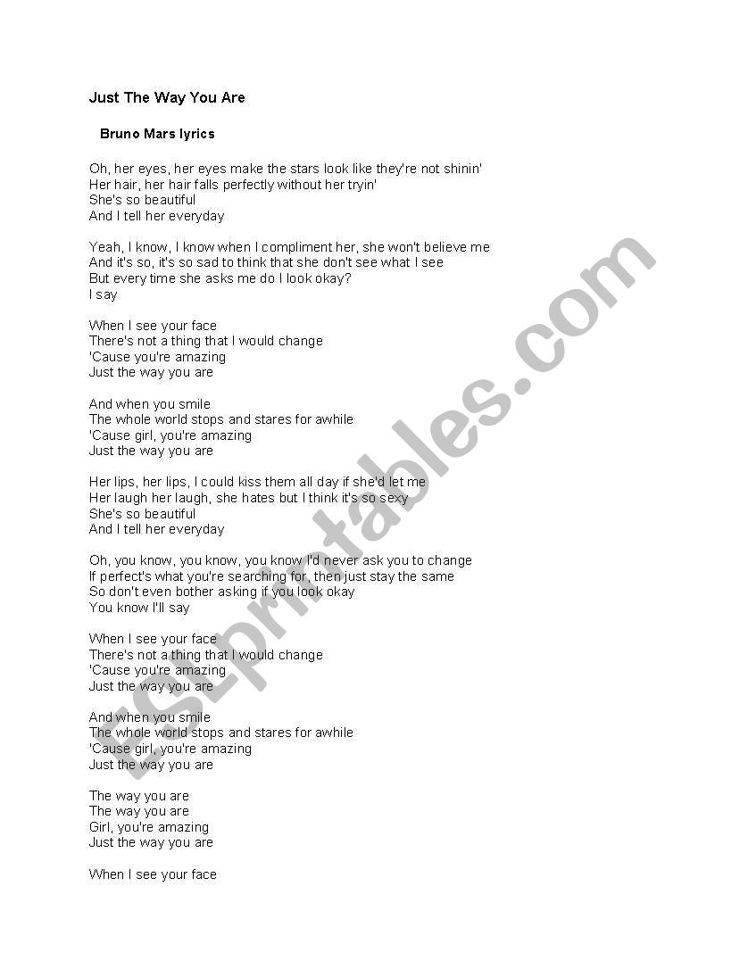 Just the Way you are Lyrics worksheet