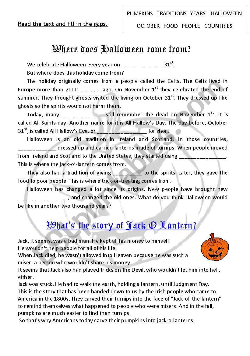 Where does Halloween come from and Jack O lantern quiz