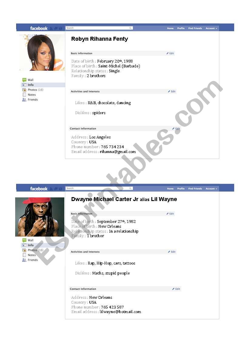 Celebrities Fake Facebook pages