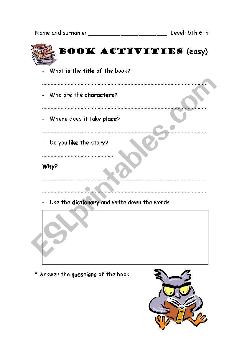 Books activities worksheet