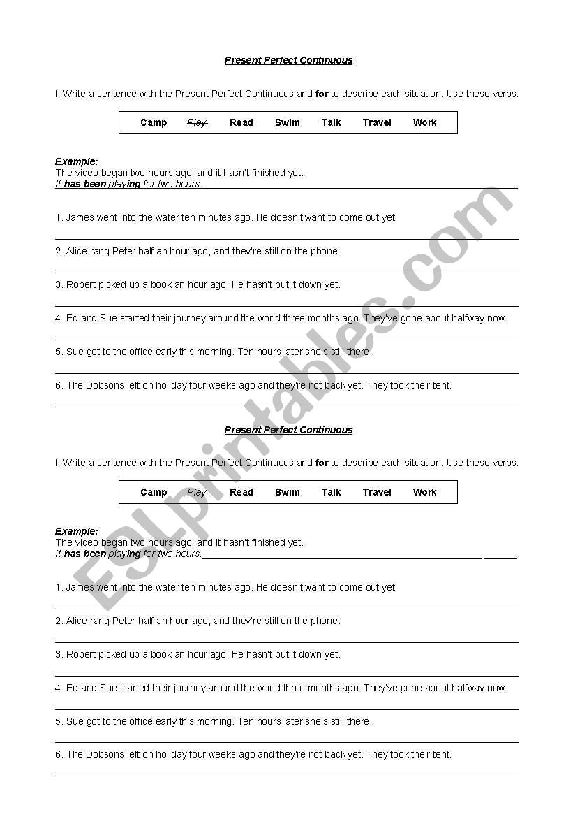 Present Perfect Continuous worksheet