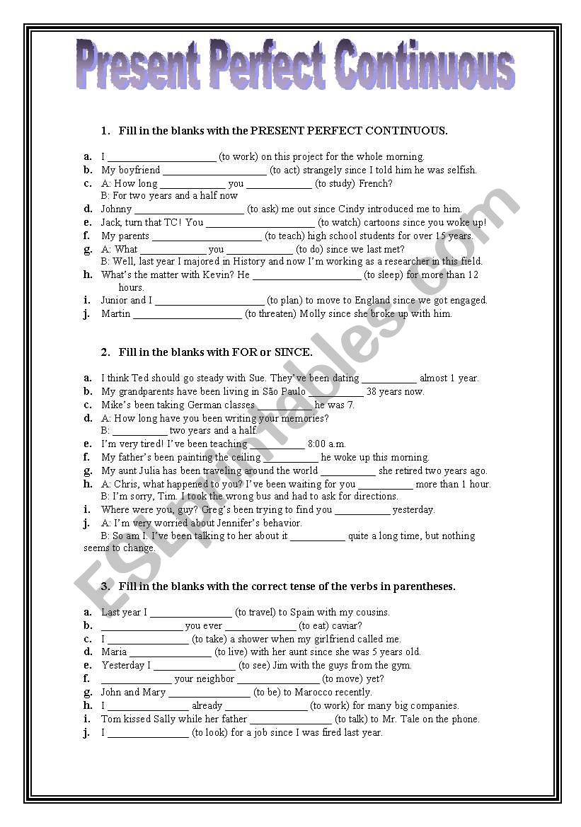 Present Perfect Continuous and other tenses