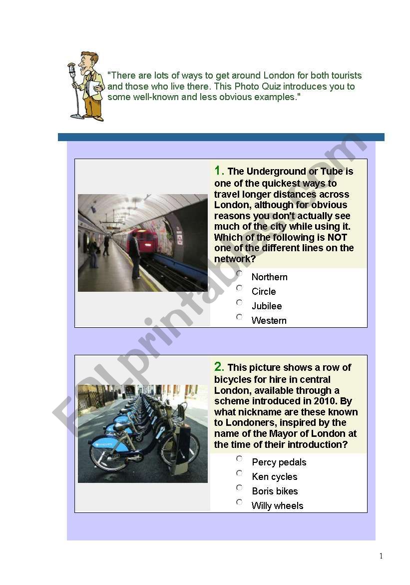 Ten ways to see London worksheet