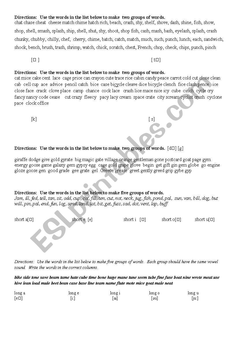 choose right sounds worksheet