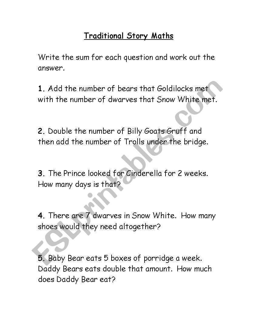 word problems  worksheet