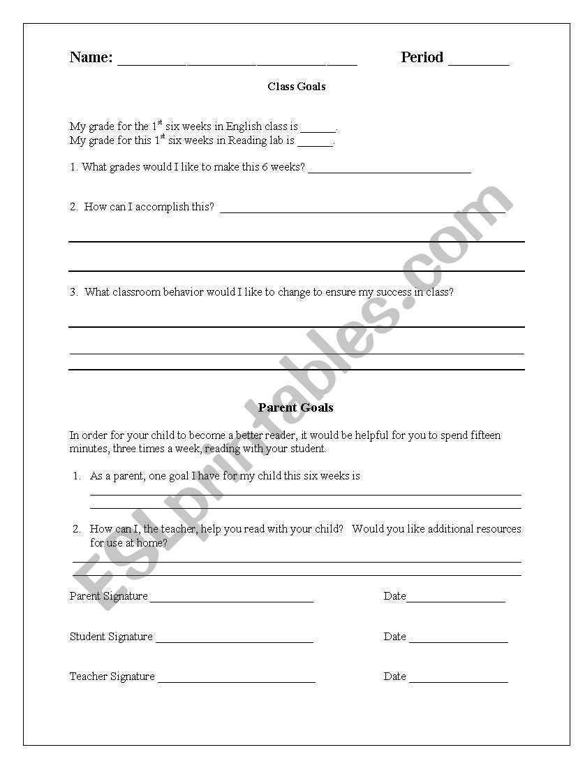 Goal Setting Form worksheet