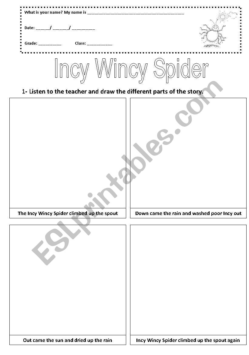 Incy Wincy Spider story worksheet