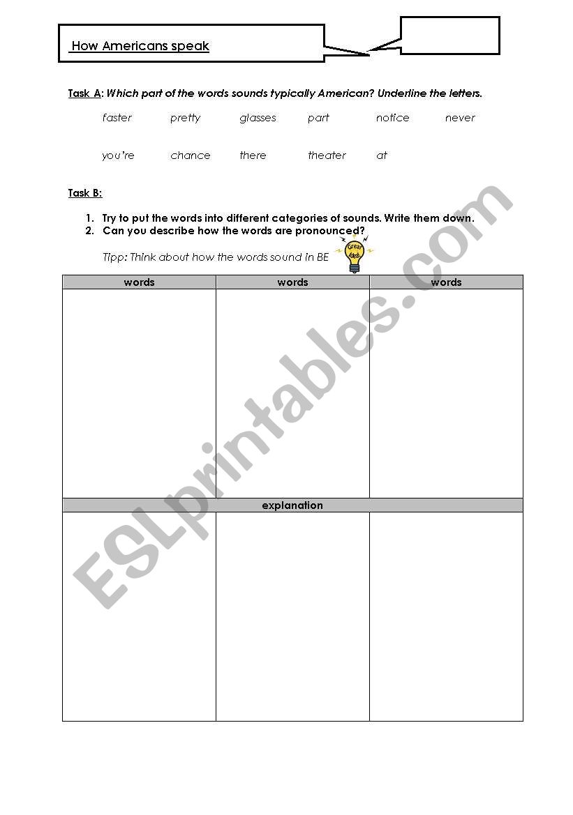 How Americans speak worksheet